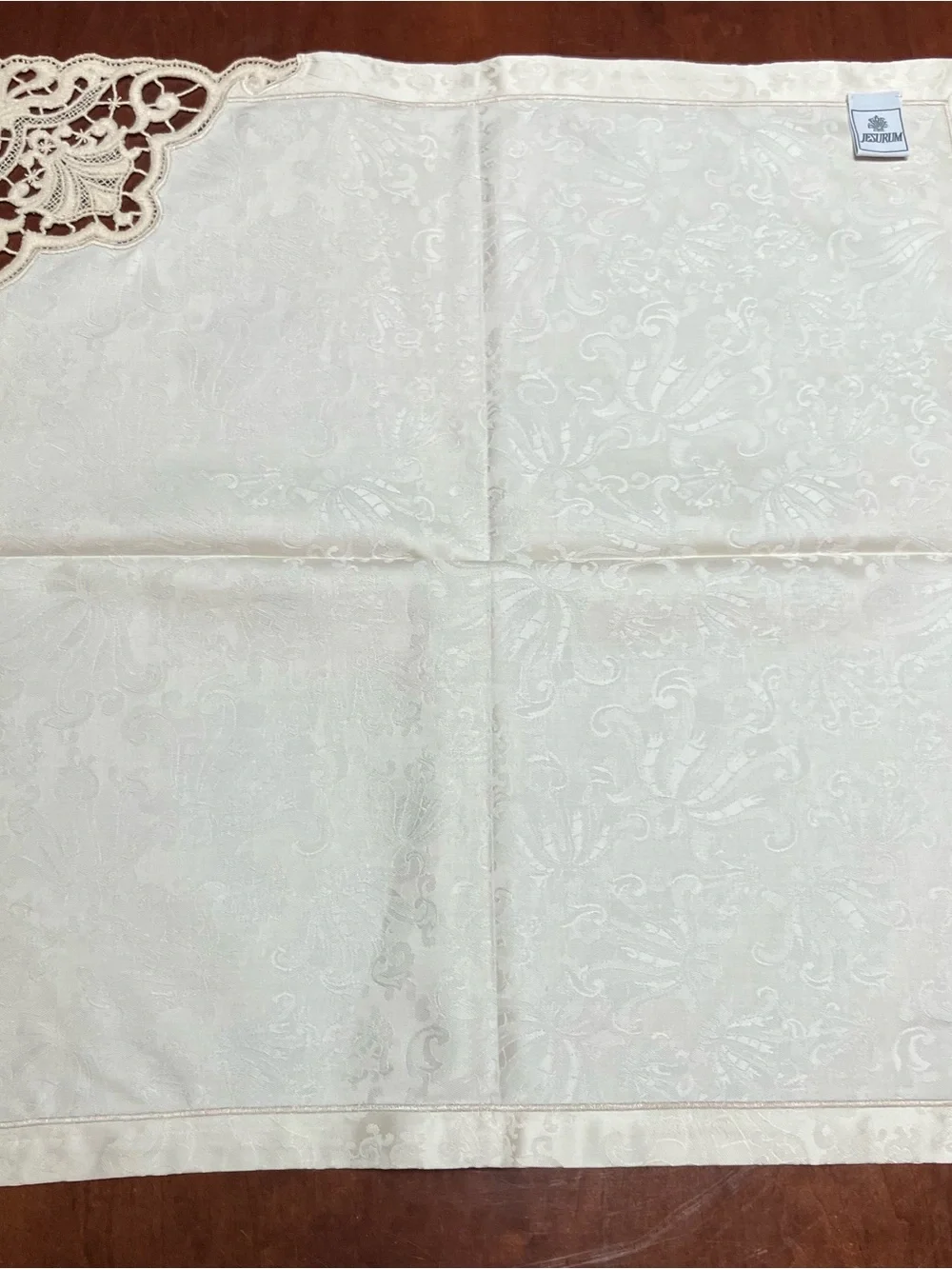 Jesurum Italian Cotton Cream Embroidered Napkins Damask (4) Lace 18in Square